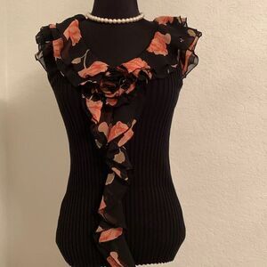 Tracy M. V-Neck Sleeveless Ruffle Top Blouse Size S